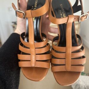 Saint Laurent Brown Leather Strappy Sandals